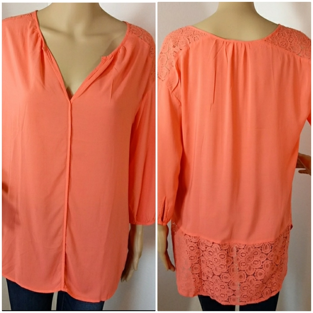 Stylus Peach Lace Bottom Back Top Size Medium